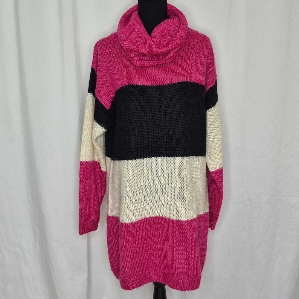 Chelsea Young Vintage Colorblock Cowl Neck Sweater Tunic Dress - Size M
